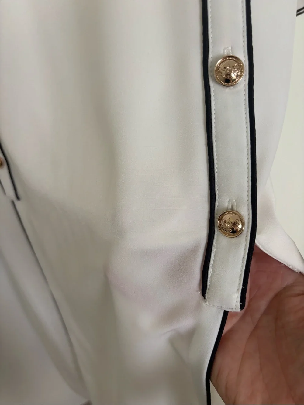 Self-Portrait Cream Long Sleeve Shirt Maxi Dress with Black Piping - Picture 5 of 12